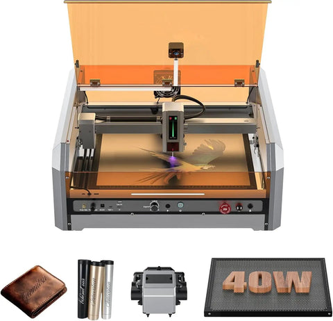 40W Laser Engraver With Acrylic Enclosure Air Assist Pump Honeycomb Bed Built In Camera And Safety Class 1 All In One Laser Engraving Machine Delivers Crazy Fast 40000 Millimeters Per Minute Speed For Wood Plastic Leather Metal Projects