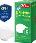 Top Notch KF94 Face Mask With 4 Layer Protection And 3D Design, Breathable Adult Safety Mask White, 30 pack, South Korea