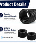 Four Pack Range Ready 5/8X24 Thread Protector Caps For Caliber Three Zero Eight Lr308 Rifles CNC Machined detail of smooth threads and knurling