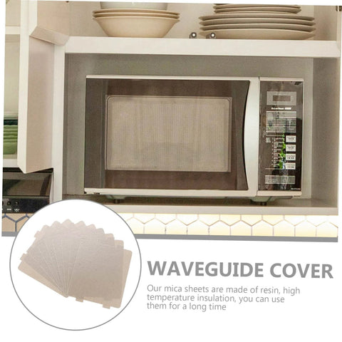10-Piece Microwave Waveguide Cover Kit With Heat Insulation Mica Sheets shown with microwave and packaging detail