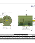 General Purpose 3HP Electric Motor NEMA Design B 3600 RPM 575V Three Phase 60Hz ODP Enclosure 145T Frame Rolled Steel Premium Build 1.15 Service Factor IP23 Industrial Grade For Compressors Pumps Conveyors Fans And More. dimension drawing