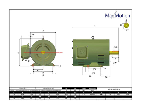 General Purpose 3HP Electric Motor NEMA Design B 3600 RPM 575V Three Phase 60Hz ODP Enclosure 145T Frame Rolled Steel Premium Build 1.15 Service Factor IP23 Industrial Grade For Compressors Pumps Conveyors Fans And More. dimension drawing