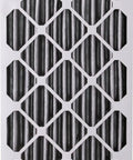 Close-up of 20x25x4 MERV 12 Pleated Air Filter With Carbon Activated showing lattice design and carbon pleats for odors