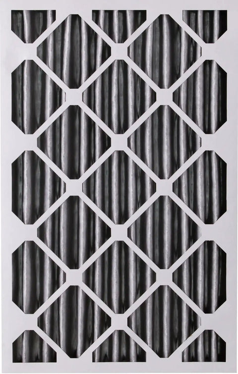 Close-up of 20x25x4 MERV 12 Pleated Air Filter With Carbon Activated showing lattice design and carbon pleats for odors