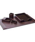 Bonded Leather Desk Set With Luxury Leather Desk Pad And Five Piece Organization Accessories In Dark Brown For A Boss Level Office Vibe