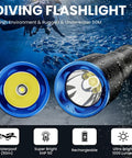 Close-up of Beast 1000 Lumen Rechargeable LED Dive Light for scuba and snorkeling, showing lens and waterproof design.
