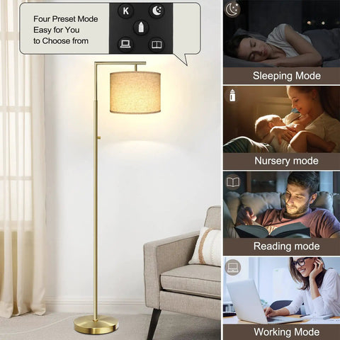 Dope Dimmable Floor Lamp With Remote Control in living room; four modes: sleeping, nursery, reading, working
