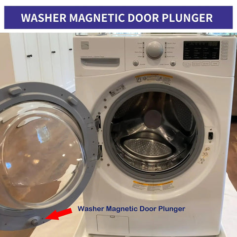 AGM73610701 Magnetic Washer Door Plunger And Spring Replacement Kit For Lg Kenmore High Efficiency Washers close-up view in washing machine.