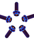Titanium bolts with flange in blue burnt finish, M6x12mm, hex head, pack of 5