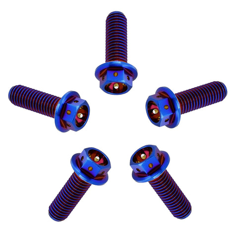 Titanium bolts with flange in blue burnt finish, M6x12mm, hex head, pack of 5