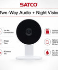 Rock Solid 1080P HD Indoor Security Camera 40 Pack including slick white housing and extra 32GB storage card showing two-way audio features.