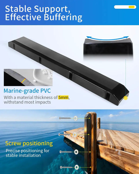 Tough As Nails 48 Inch Dock Piling Bumpers 2 Pack Marine Grade Vertical Post Protectors For Boat Mooring and Marina Pilings shown mounted on a dock.