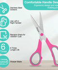 6 Pack 8 Inch Multipurpose Comfort Grip Scissors Set With Colorful Handles Ergonomic Sharp Blades Go To Crafting Office Home
