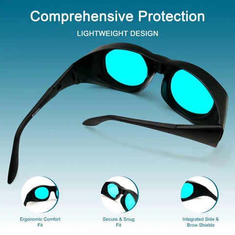 Kickass Laser Safety Glasses Deliver Straight Up OD7 Shielding For YAG And Module Infrared Beams Within The 680 To 1100NM Range Plus Cold Light Eye Protection, lightweight with integrated shields.