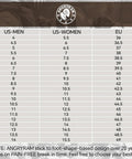 Size chart for Steel Toe Work Boots showing US Men, US Women, and EU sizes.