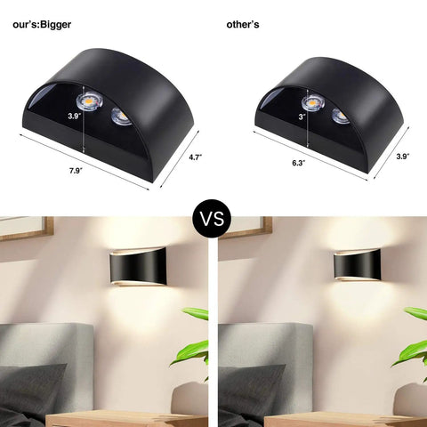 Dimmable Black LED Wall Sconces Set Of 2 With Up Down Lighting, Modern Indoor Wall Lamps and size comparison with competitor