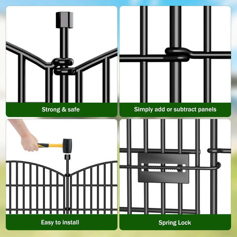 Tall 40 Inch High Outdoor Decorative Garden Fence With Gate, 23.6 Foot Long No Dig Dog Fence installation and lock details