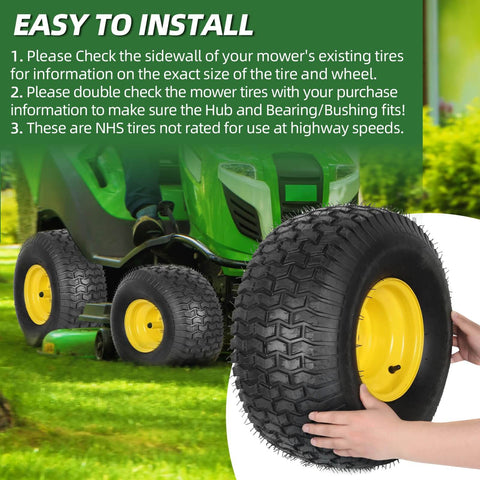 2-Pack 20X8.00-8 Rear Tire And Wheel Assemblies For Riding Lawn Mowers, 4 Ply Tubeless Tire, shown with hands holding tire