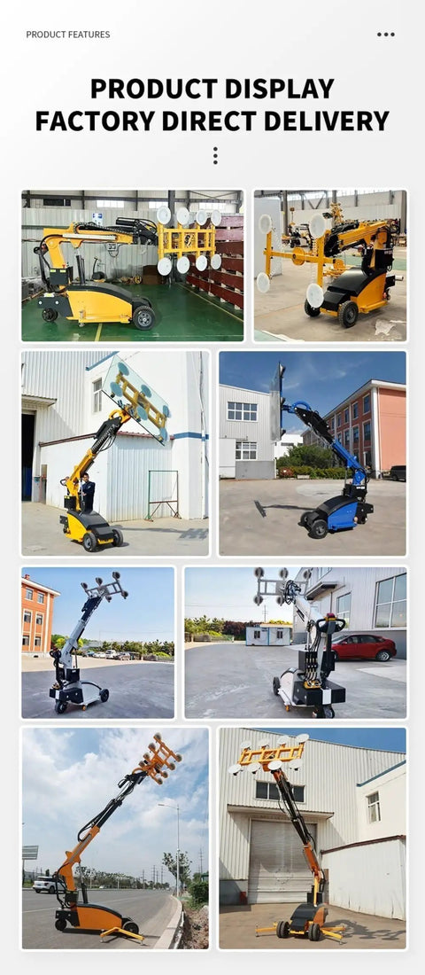 Professional Grade Heavy Duty Glass Vacuum Lifter Big Lift Powerhouse with adjustable suction cups shown in various positions.
