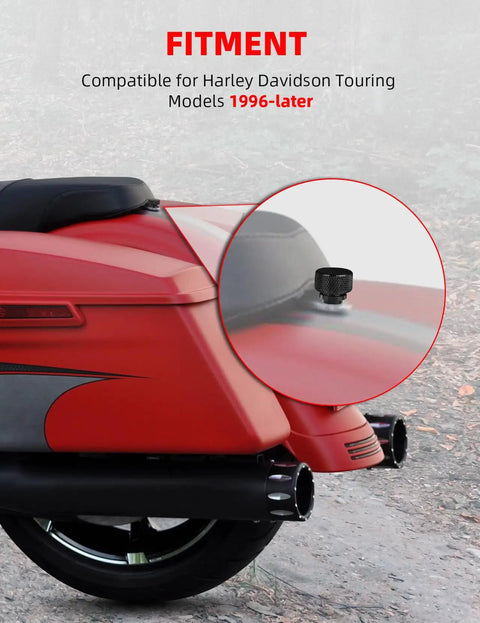 Side view of motorcycle with Gloss Black 304 Stainless Steel Seat Bolt Screw With Quarter Inch Twenty Thread For Harley Davidson.