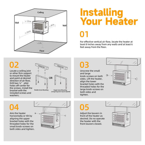 Installation guide for Garage Heater 7500 Watt Digital Ceiling Mount With Full Function Remote 240 Volt Hardwired Heater And 12 Hour Timer