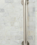 36 Inch Stainless Steel Handicap Grab Bar For Bathtub And Shower With Peened Grip Texture Concealed Screws installed on tiled wall