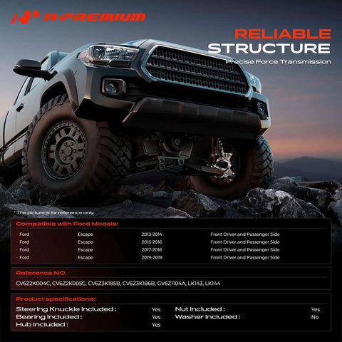 Image showing 2x Front Left And Right Steering Knuckle And Wheel Bearing Hub Assembly For Ford Escape 2013-2019