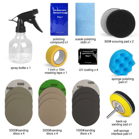 Headlight Restoration Kit With 3 Easy Steps To Fix Sun Damaged Lights, No Fuss DIY Polish And Lens Cleaner, 24 Pack components