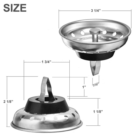 2 Pack Kitchen Sink Strainer And Stopper Combo For Standard Three And A Half Inch Drains, Stainless Steel Basket And Rod With Rubber Stopper