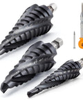 Cobalt Step Drill Bit Set With Center Punch by MulWark TiAlN Coated Unibit One Eighth To One And Three Eighths Inch With Four Spiral Flute Hex Shank