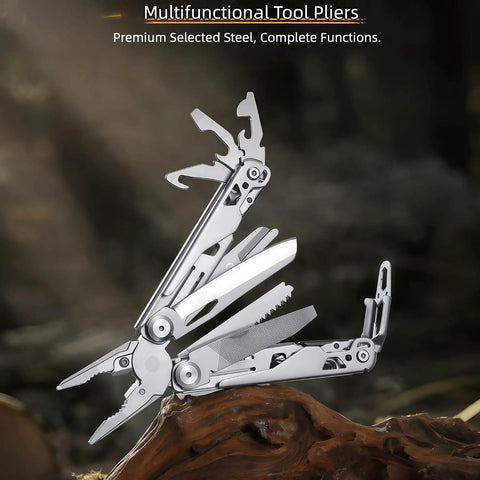 All In One Multitool Pliers With Replaceable Wire Cutters And Spring Loaded Action on wooden surface