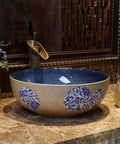 USZWBY Vessel Sinks Bathroom Vessel Sink Art Countertop Basin Utensil Round Ceramic Washbasin with Faucet Bathroom Bowl Sink on marble countertop