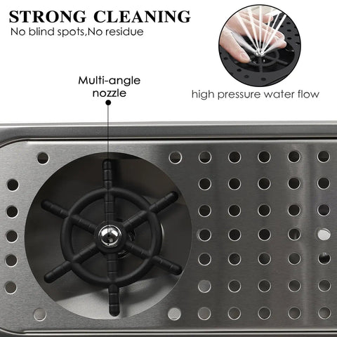 Multi-angle nozzle of Sleek Countertop Glass Cleaning Machine For Bustling Cafes And Dive Bars Heavy Duty Rust Proof Stainless Steel Pitcher And Cup Washer.