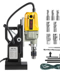 Built Tough Portable Magnetic Drill Press, 1100 Watt Electric Core Driller Chews Through Steel Like Hot Butter, 2697 Pound Magnetic Base with 12 bits.