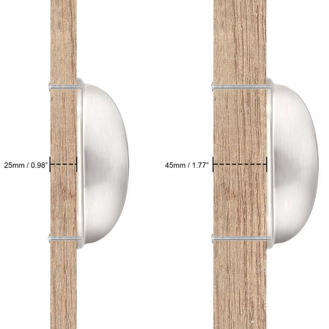 Side view showing depth measurements of 10 Pack Brushed Nickel Cabinet Pulls Cup Style Drawer Handles And Knobs With 3 Inch Center To Center Holes