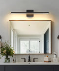 Modern Matte Black 16 Inch Aluminum Vanity Light Sconce For Bathroom Mirror Lighting, shown above a bathroom mirror