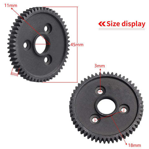 Durable Metal Spur Gear Set 54T 32P With 15T 17T 19T Pinions size display for Traxxas models, showing dimensions.