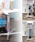 Slick Mobile Laptop Desk With Adjustable Height And No Sweat Rolling Casters Nifty Bedside Workstation With Rock Solid Frame Easy Move Setup For Tight Spaces And Chill Couch Reading Vibes Pristine White height adjustment feature in use.