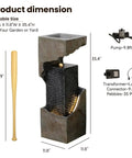 35.4 Inch Tall Indoor Outdoor Dope Waterfall Fountain With LED Lights, resin structure, dimensions shown, pump and accessories included.