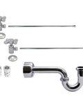 Traditional Pedestal Lavatory Kit With Cross Handles In Polished Chrome For A Clean No Fuss Bathroom Upgrade Includes Compression Angle Stops Adapters Bullnose Risers Sure Grip Flanges And All Necessary Hardware showing chrome components.