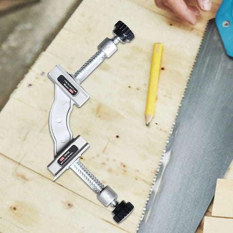 Heavy Duty Right Angle Welding Clamp With Precision Positioning Jig Forged From Cold Rolled Stainless Steel on wood surface.