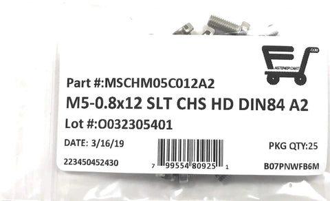 Top Shelf M5 X 12 Stainless Steel Slotted Cheese Head Machine Screw Din 84 A2 70 Grade in resealable bag for mechanics use.