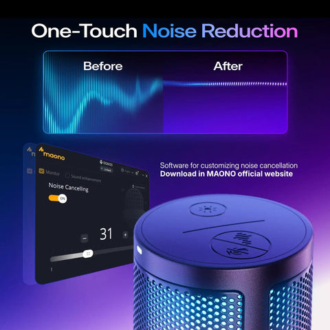 USB Gaming Microphone With Noise Cancellation One Click Mute Gain Control Real Time Monitoring Boom Arm Slick For Streaming Podcast Twitch YouTube Discord On PC PS4 PS5 And Mac, close-up view