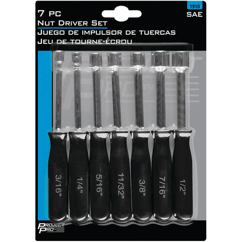 7 Piece SAE Nut Driver Set With Chrome Plated Alloy Shafts Comfortable Grips And A Handy Storage Case