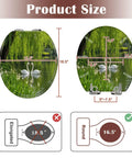 Round Graceful Swans Serene Willow Tree Reflected Calm Pond Toilet Seat showing product dimensions, measuring 16.5 inches.