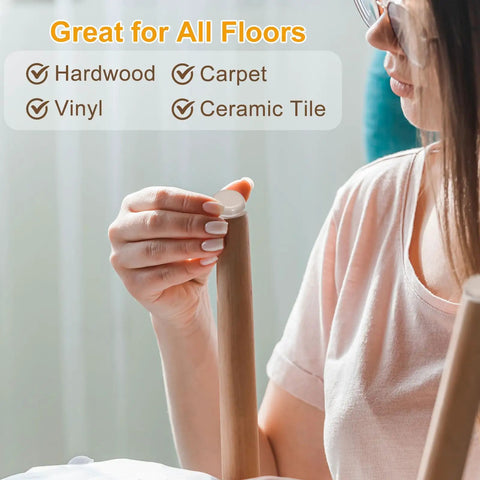 Applying Slick Heavy Duty Furniture Sliders For A No Sweat Move With These Self Adhesive Square Chair Glides to a wooden chair leg.