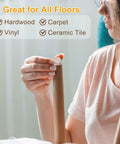 Person applying Heavy Duty Self Adhesive Furniture Sliders Eight Piece Pack Square Chair Glides on chair leg for flooring protection.