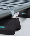 Rooftop Pipe Support Block With Galvanized Steel Strut For Conduit And HVAC Workhorse Sleeper Curb Replacement 750 Pound Capacity Five And Three Quarters Inch By Ten Inch Block Recycled Rubber Black installed on flat roof