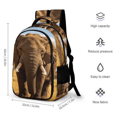 Unisex Elephant Print Backpack With Wilderness Design, Large Capacity Daypack for school or travel, durable polyester