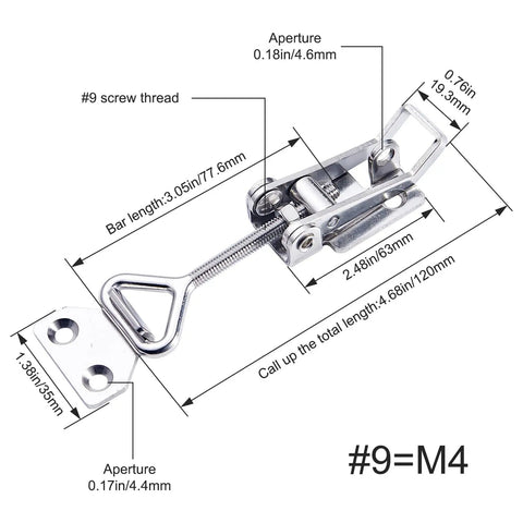 Heavy Duty Toggle Clamp Kit With 304 Stainless Steel Construction, Adjustable Locking Mechanism, showing dimensions and details